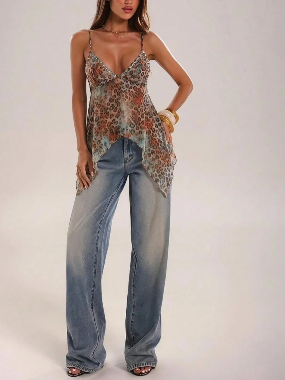 multicolor  Sexy Women's Leopard Print Sleeveless cami Top